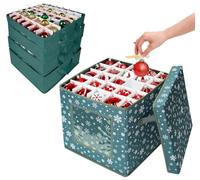 Anstore Boîtes de Rangement pour Boules de Noël Vert pour 83 Boules de Noel, Valise de Rangement Décoration Noël à 4 Niveaux avec Poignées, Boîte de Rangement pour Décorations de Noel