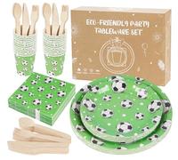 Anstore Football Vaisselle de Fête pour 25 Invités avec Serviettes, Gobelet, Fourchettes, Couteaux, Cuillères, Assiette en Carton pour Décoration de Table Party, Pique-nique, Barbecue, Camping