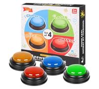 Answer Buzzers - Lot de 4 buzzers 9 x 9 x 3,5 cm | Bouton parlant amusant | Accessoire de jeu à réponse rapide | Buzzers pour jeux de questionnaires, fêtes en classe, débat de famille, devinettes de