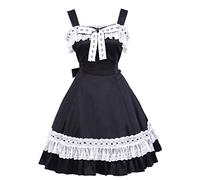 Antaina Robe De Lolita Cosplay Noire à Volants Dentelle Licol Doux Mi-Longueur des Femmes,S