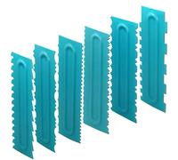 Antallcky Lot de 6 grattoirs à gâteau et polisseuse pour décorer et lisser la mousse, le beurre, la crème et les bords de gâteau, dents de scie en plastique 12 textures - Bleu
