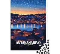 Antananarivo Madagascar at Night De Fin D'année Puzzle en Bois, 1000 pièces | Pour se détendre après Noël : Puzzle 1000 pièces adulte ; pour Noël, les w nds d'hiver et le Nouvel An.