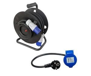 Antarion Pack Enrouleur de câble électrique Camping 3600W 25M P17 + Adaptateur Femelle P17-230V CEE 50cm pour Camping-Car
