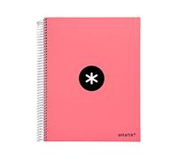 Antartik Cahier à spirale Liderpapel a4 micro couverture doublée 120h 100 g lisse 5 bandes 4 trous couleur corail