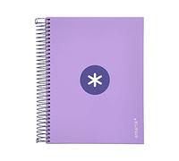 Antartik Carnet spiralé Liderpapel A5 micro couverture doublée 120h 100 g cadre 5 mm 5 bandes 6 trous couleur lavande