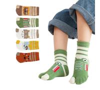 Antcher Chaussettes en coton pour enfants avec orteils moyens Tube Deux orteils Chaussettes mignonnes avec dessins animés d'animaux pour enfants garçons filles 3-12 ans, lot de 5 paires, 7-12 ans