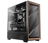 Antec Flux Wood, 5 ventilateurs PWM inclus, panneau avant à flux d'air élevé avec bois de noyer, type C, radiateur de 420 mm et support de carte mère avec connexion arrière, jusqu'à 9 ventilateurs