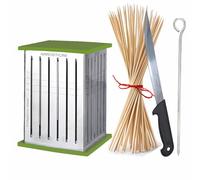 Antech CUBE À BROCHETTES 49 PCS - Acier Inoxydable - Complet avec Couteau + Piques - Machine pour Arrosticini, Kebab, Souvlaki, Brochettes - Démontable et Facile à Nettoyer