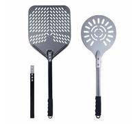 Antech - Pelle à pizza perforée aluminium anodisé 30x30cm avec manche extensible + Pelle aluminium 25cm (10"). Pour pizzas, pains et tartes - Lot de deux pelles