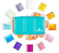 ANTEK ART Set de Peinture Aquarelle Métallique, Lot de Couleurs Metallisée Scintillantes dans une Mallette Métallique Portable avec Palette, pour les Artistes, Peintres (12 Couleurs)