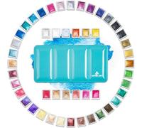 ANTEK ART Set de Peinture Aquarelle Métallique, Lot de Couleurs Metallisée Scintillantes dans une Mallette Métallique Portable avec Palette, pour les Artistes, Peintres (48 Couleurs)