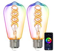 ANTELA Ampoule Connectée WiFi E27 5W ST64 Edison Vintage | Filament LED Multicouleurs, Blanc Chaud, Équivalent 45W, Compatible Alexa/Google Home, 2 PCs
