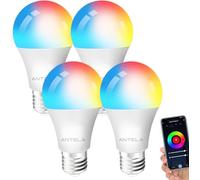 ANTELA Ampoule Connectée Wifi E27 LED Multicouleurs RGB + CCT 2700K-6500K, Compatible Avec Alexa/Google Home, Ampoule Intelligente Pas Besoin de Hub, 4 PCS