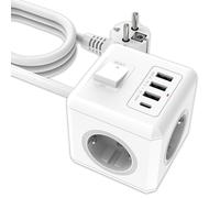 ANTELA Cube Multiprise USB 16A 3 Prises/3 USB A/1 Type C Prise Multiple avec Interrupteur, Multiprise Murale pour Maison, Bureau, Cable1,5m, Blanc