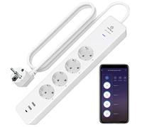 ANTELA Multiprise Connectée WiFi Intelligente 16A 4 Prises + 2 USB A+1 USB C, Mesure de Consommation Électrique, compatible avec Alexa/Google Home, 1,8M