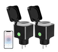 ANTELA Prise Connectée WiFi Extérieure IP54, Mesure de Consommation Électrique, Compatible avec Alexa, Google Home, Smart Life APP, 2.4GHz, 2 Pièce
