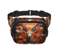 Antelope and Flowers Pattern Trendy Fashion Sac banane unisexe pour le sport de voyage Noir Taille unique