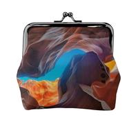 Antelope Canyon Imprimé Double Fermoir Cadre Métal Cuir Pochette à Change Portefeuille pour Femme avec Clés Petit Sac à Main, Noir , Taille unique