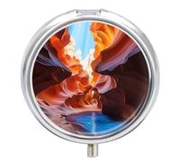 Antelope Canyon Pilulier rond à 3 compartiments avec miroir, petit pilulier de voyage, organisateur de vitamines mignon portable pour sac à main