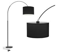 Anten lampe à arc salon lampadaire 165 -180 cm| Inclus ampoule LED E27 9W 3000K | Interrupteur à pied | Abat-jour tissu lin noir