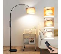 ANTENLICHT AURA Lampadaire Arqué Noir avec Télécommande - Lampadaire sur Pied Dimmable pour Salon, Chambre, Hôtel - Abat-Jour Tissu 33cm, Interrupteur au Pied, Ampoule LED E27 Incluse