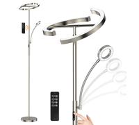 ANTENLICHT lampadaire dimmable LED | Lampadaire argenté 20W avec lampe de lecture flexible 7W | avec télécommande avec 4 températures de couleur pour salon, chambre, bureau, hôtel