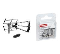 Antenne d'extérieur trinappe 26 DB + Filtre 694mHz Gris & Legrand Fiche mâle télévision coaxiale x5 Type F.[Q128]