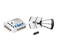 Antenne d'extérieure Trinappe 26dB UHF Metronic 415044 Filtre 4G intégré + Amplificateur TV TNT Intérieur 8 sorties Blanc 372018