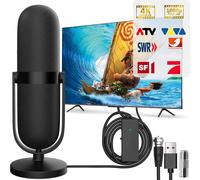 Antenne Dvb-T/Dvb-T2 Avec Amplificateur,Antenne Hdtv D'Intérieur Pour 4K Et 1080P Locaux Grande Portée Et Réception À 360° Avec Base Magnétique Câble De 5 M Pour Salon,Caravane,Camping Car