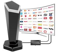 Antenne DVBT/DVBT2 avec amplificateur - Antenne HDTV d'intérieur pour téléviseur et base magnétique, portée de réception du signal 420 km et réception complète à 360°, prend en charge les canaux HD 4K