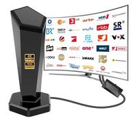 Antenne DVBT/DVBT2 avec amplificateur - Antenne HDTV d'intérieur pour téléviseur, grande portée de 420 km et réception à 360°