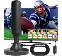 Antenne DVBT2 avec amplificateur intérieur DVBT-T2 Antenne HDTV d'intérieur pour téléviseur, réception maximale à 360°, qualité de signal maximale, prise en charge de l'antenne TV 4K HD TNT (noir)