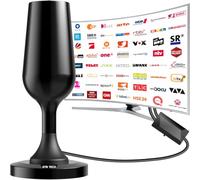 Antenne DVBT2 avec amplificateur intérieur, réception à 360° jusqu'à 600 km, antennes DVB-T et DVB-T2 avec base magnétique, émetteur local gratuit 4K UHD, câble de 3 m, noir mat