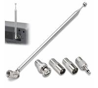 Antenne FM Télescopique 75 Ohm pour Tuner HiFi, Antenne Radio Dab+ avec Connecteur Type F et 4 Adaptateurs, Réception Signal Stable pour Mini-Système AV