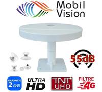 Kit Antenne HD Omnidirectionnelle TNT Terrestre + Lot de 4 socles à ventouses - Sensibilité 55dB, TNT HD, Ultra HD, DVBT-T2, pour Camping Car, Fourgon, Aménage, Camion