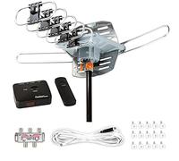Five Star Antenne HDTV extérieure jusqu'à 240 km de portée avec rotation motorisée à 360 degrés, radio UHF/VHF/FM avec télécommande, design avancé, kit d'installation de 12,2 m, câble coaxial RG6
