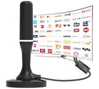 Antenne intérieure DVB-T/T2 avec amplificateur, prend en charge VHF/UHF/DAB, 4K/1080P, câble coaxial de 3 m, réception à 360°, avec base magnétique, convient à tous les téléviseurs, émetteur HD