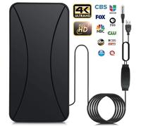 Antenne Intérieure TNT HD avec Amplificateur 2024, 400km+ Réception Longue Portée à 360°, UHF VHF pour Salon, Caravane Camping-Car, Base Magnétique Forte (TV-Cable)