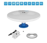 Antenne Omni VHF UHF FM Extérieur T4 HD 40dB 5/12V Blanc + Amplificateur TV 12/24V + Câble Coax 10m - Bateau Caravane Camping Car