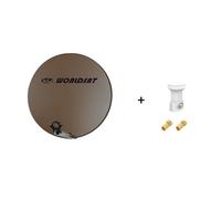 Antenne Parabole Fibre SMC 60 cm Marron WORLDSAT + LNB Single 0,1 dB Full HD 1080p 4K Ultra HD + 2 Fiches F Or - Visserie en Inox
