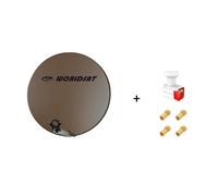 Antenne Parabole Fibre SMC 60 cm Marron WORLDSAT + LNB Twin 0,1 dB Full HD 1080p 4K Ultra HD + 4 Fiches F Or - Visserie en Inox