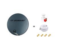 Antenne Parabole Fibre SMC 60cm Anthracite WORLDSAT + LNB Twin 0,1 dB HD 4K + Câble Coax Twin 25m + 4 Fiches F Or - Visserie en Inox
