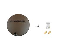 Antenne Parabole Fibre SMC 75 cm Marron WORLDSAT + LNB Single 0,1 dB Full HD 1080p 4K Ultra HD + 2 Fiches F Or - Visserie en Inox