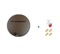 Antenne Parabole Fibre SMC 75 cm Marron WORLDSAT + LNB Twin 0,1 dB Full HD 1080p 4K Ultra HD + 4 Fiches F Or - Visserie en Inox