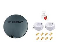 Antenne Parabole Fibre SMC 75cm Anthracite WORLDSAT + LNB Quad 0,1 dB HD 4K + 2 Câbles Coax Twin 25m + 8 Fiches F - Visserie en Inox