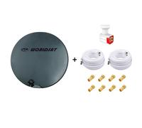 Antenne Parabole Fibre SMC 75cm Anthracite WORLDSAT + LNB Quad 0,1 dB HD 4K + 2 Câbles Coax Twin 25m + 8 Fiches F - Visserie en Inox