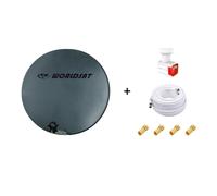 Parabole Fibre SMC 75cm HDME WORLDSAT + LNB Twin + Câble Coax Twin 25m + 4 Fiches F - Visserie en Inox