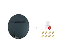 Antenne Parabole Fibre SMC 85 cm Anthracite WORLDSAT + LNB Quad 0,1 dB Full HD 1080p 4K Ultra HD + 8 Fiches F Or - Visserie en Inox