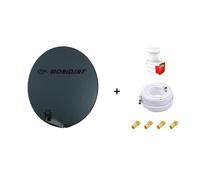 Antenne Parabole Fibre SMC 85 cm Anthracite WORLDSAT + LNB Twin 0,1dB HD 4K + Câble Coax Twin 25m + 4 Fiches F Or - Visserie en Inox
