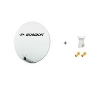 Antenne Parabole Fibre SMC 85 cm Beige WORLDSAT + LNB Single 0,1 dB Full HD 1080p 4K Ultra HD + 2 Fiches F Or - Visserie en Inox